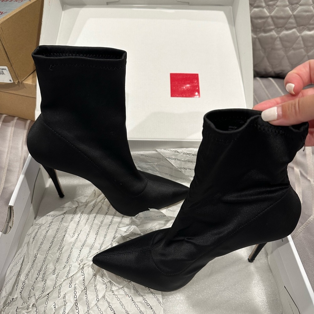 Aldo Black Satin Cirelle Boots